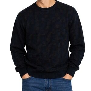 Lenor Romano Navy Blue Textured Checkerboard Crewneck Sweater Men's Medium